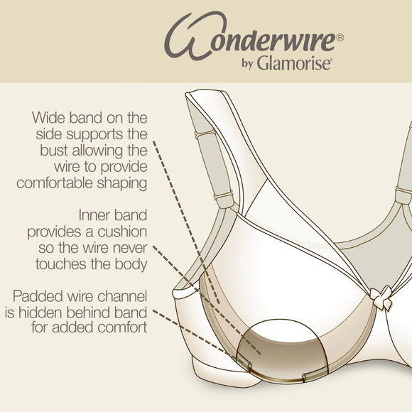 Glamorise 38C WONDERWIRE Bra Satin & Lace UNDERWIRE (FLEXI SIDE BONES) Ivory NEW - Picture 9 of 15